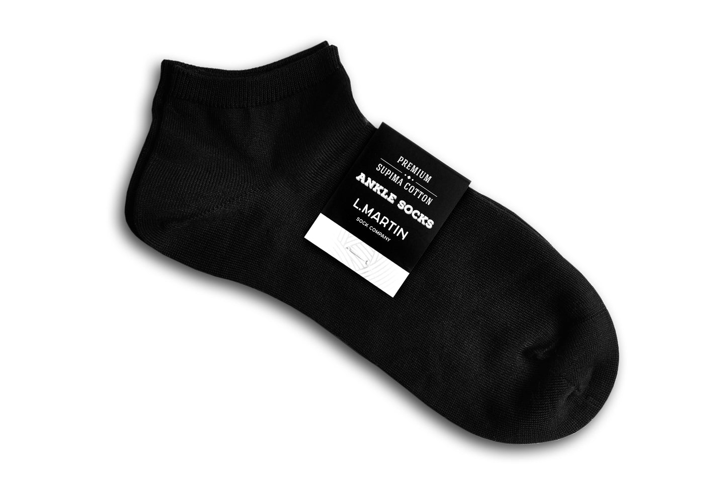 L.Martin Pima Cotton Ankle Socks for Men / Women - 100% Cotton Interface - Black - 3Pair