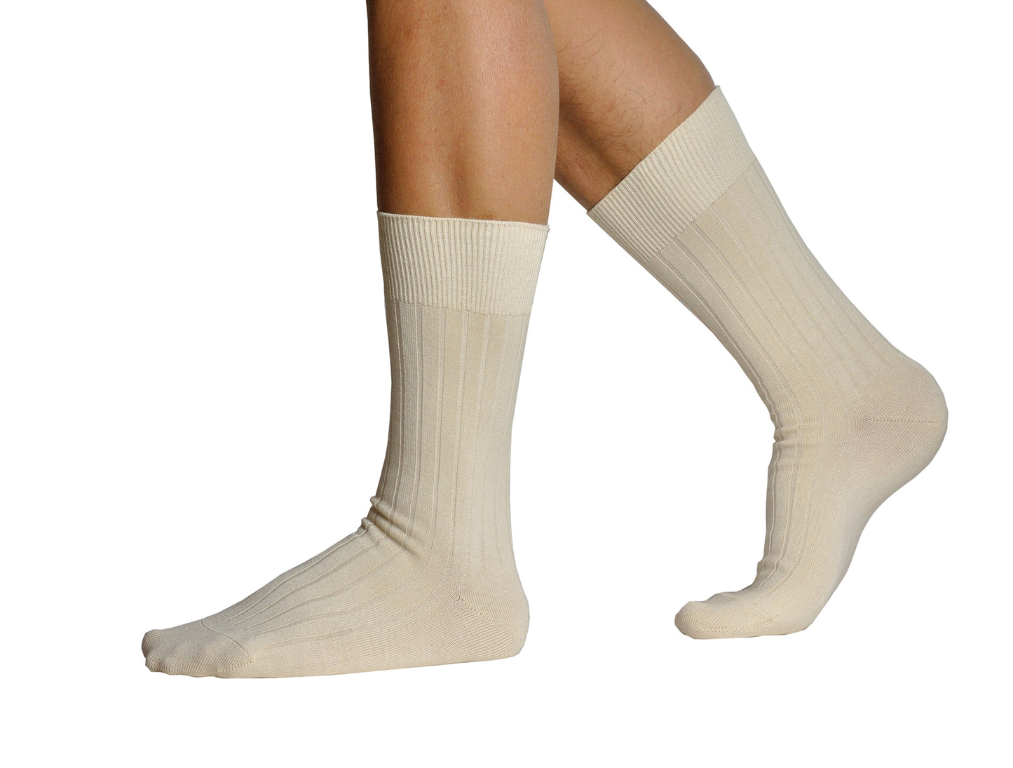 L.Martin Pima Cotton Crew Height Dress Socks for Men - 100% Cotton Interface - Natural Beige - 3Pair