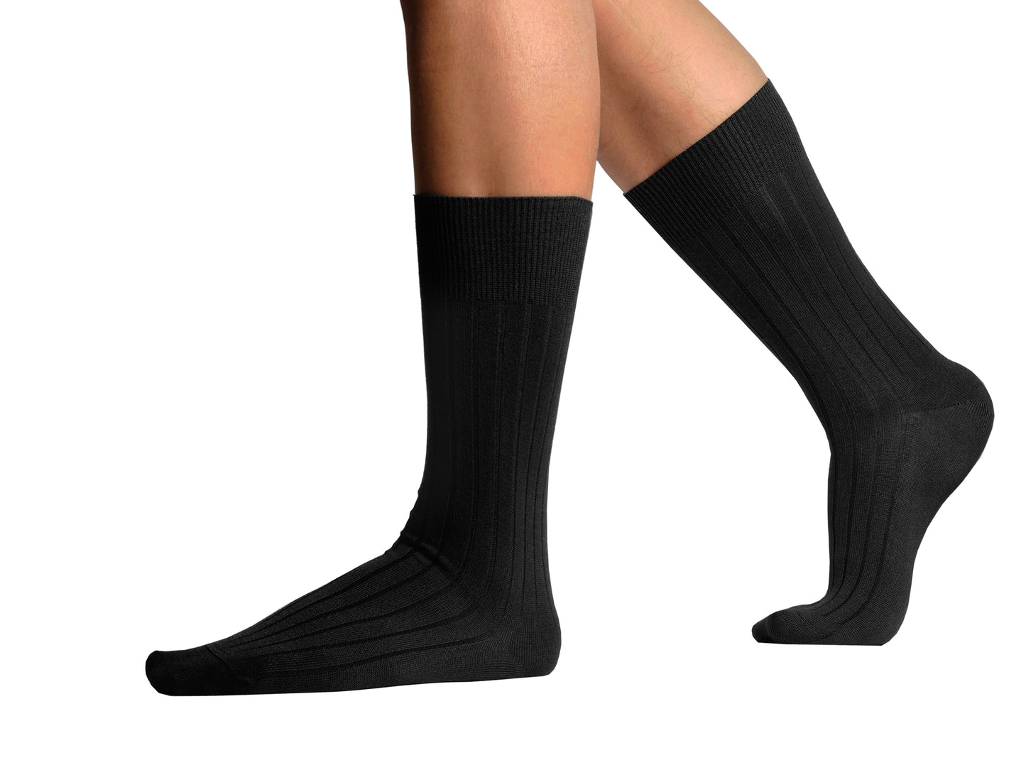 L.Martin Pima Cotton Crew Height Dress Socks for Men - 100% Cotton Interface - Black - 3Pair