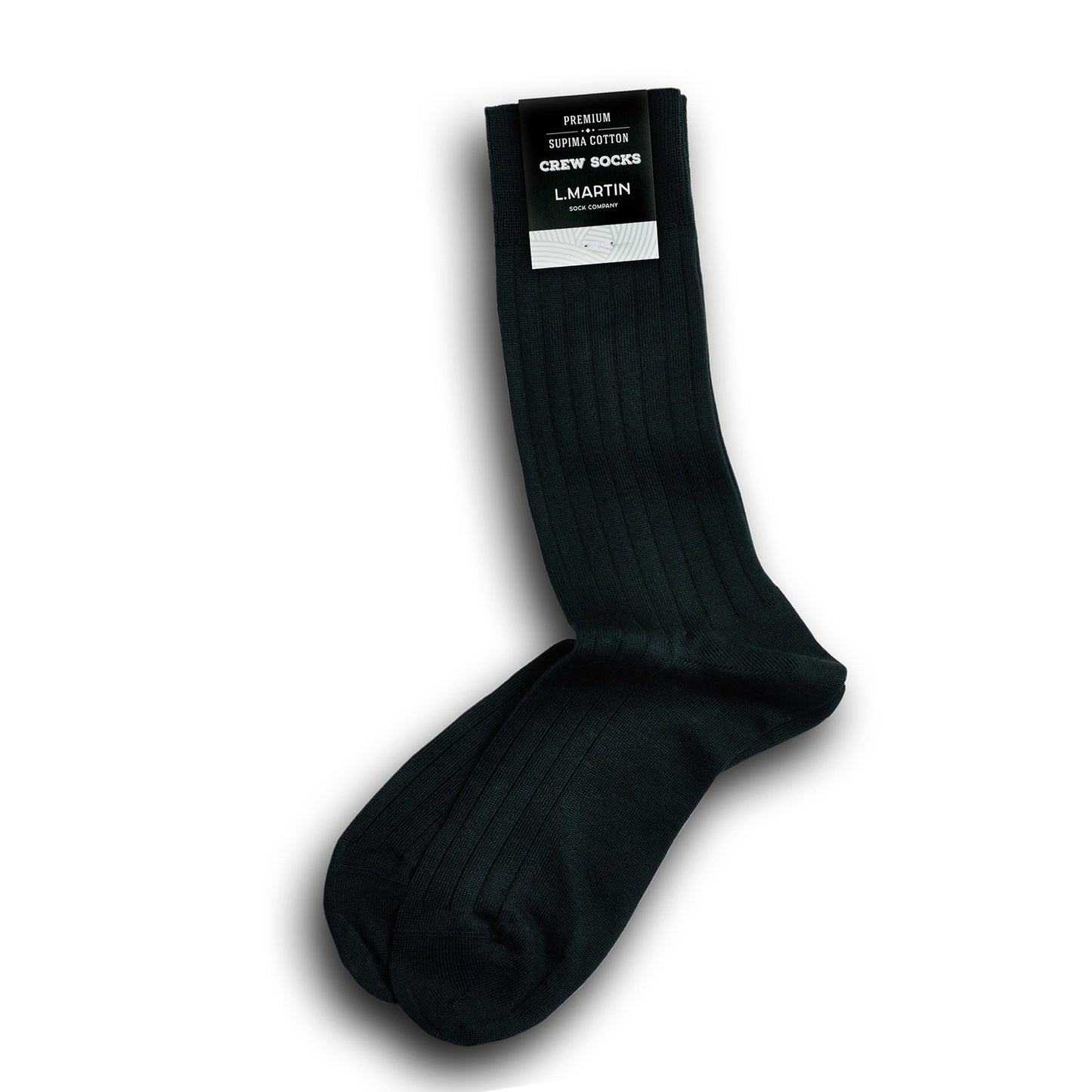 L.Martin Pima Cotton Crew Height Dress Socks for Men - 100% Cotton Interface - Black - 3Pair