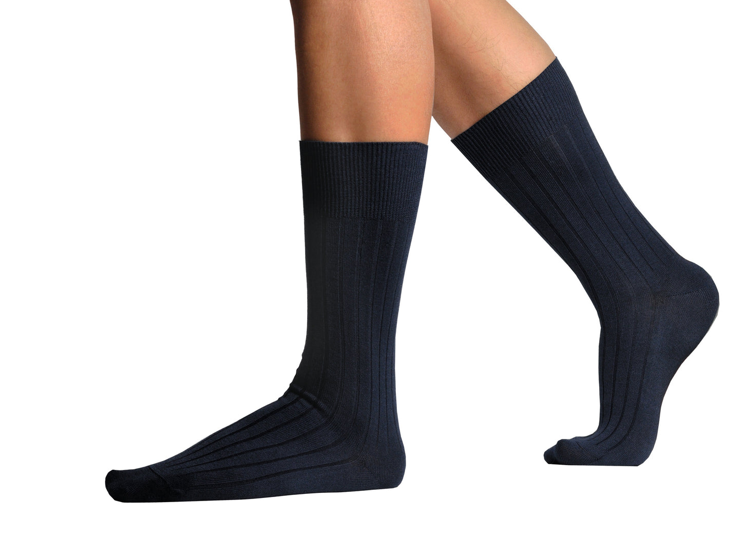 L.Martin Pima Cotton Crew Height Dress Socks for Men - 100% Cotton Interface - Navy Blue - 3Pair
