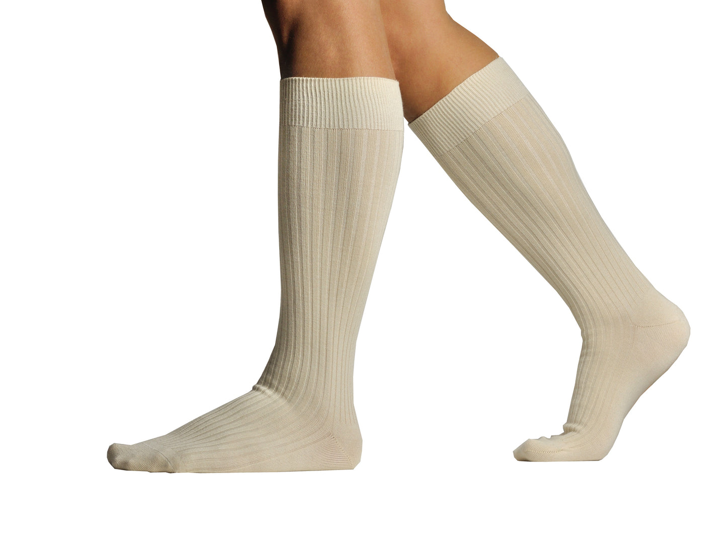 L.Martin Pima Cotton Over the Calf Dress Socks - 100% Cotton Interface - Beige - 3Pair