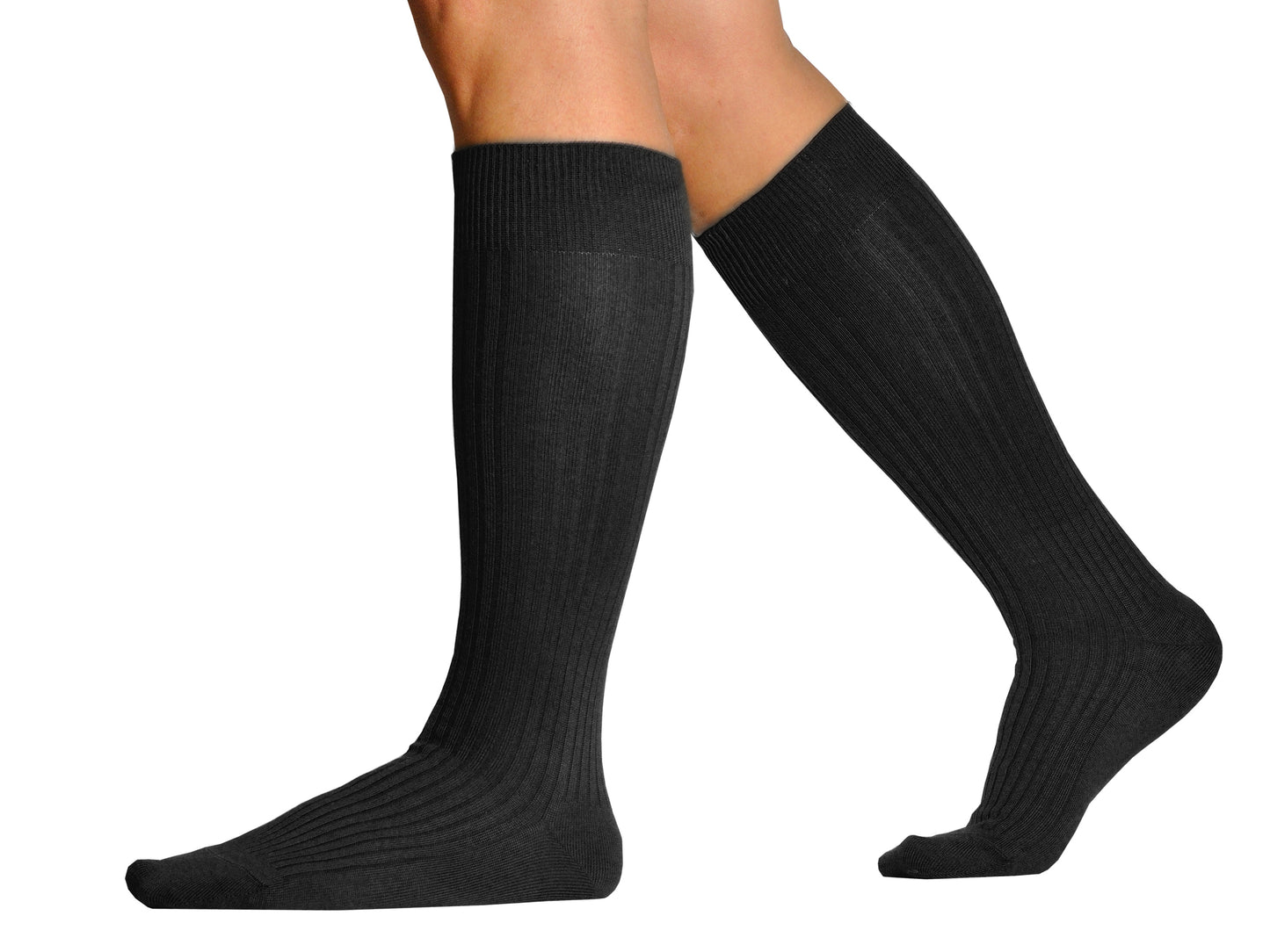 L.Martin Pima Cotton Over the Calf Dress Socks - 100% Cotton Interface - Black - 3Pair