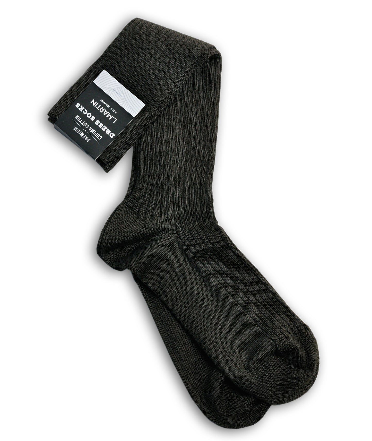 L.Martin Pima Cotton Over the Calf Dress Socks - 100% Cotton Interface - Dark Brown - 3Pair