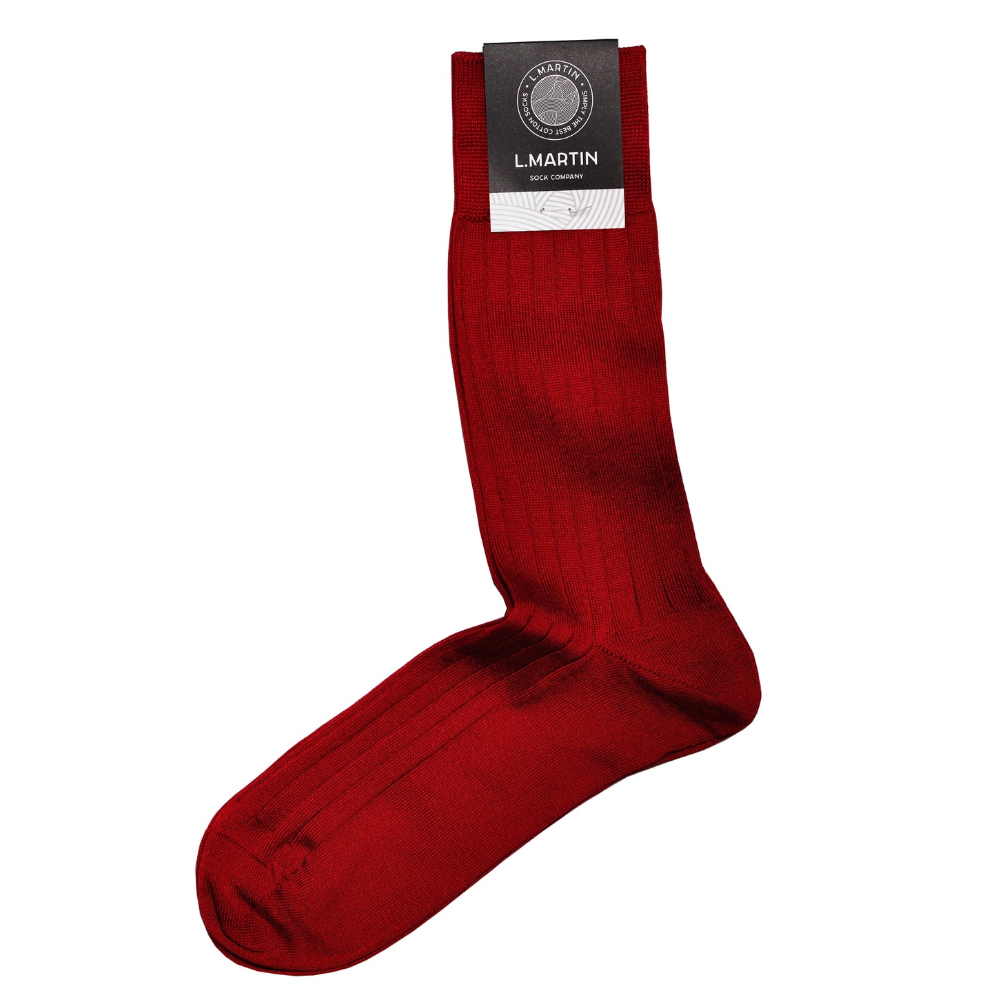 L.Martin Pima Cotton Crew Height Dress Socks for Men - 100% Cotton Interface - Dark Red - 3Pair