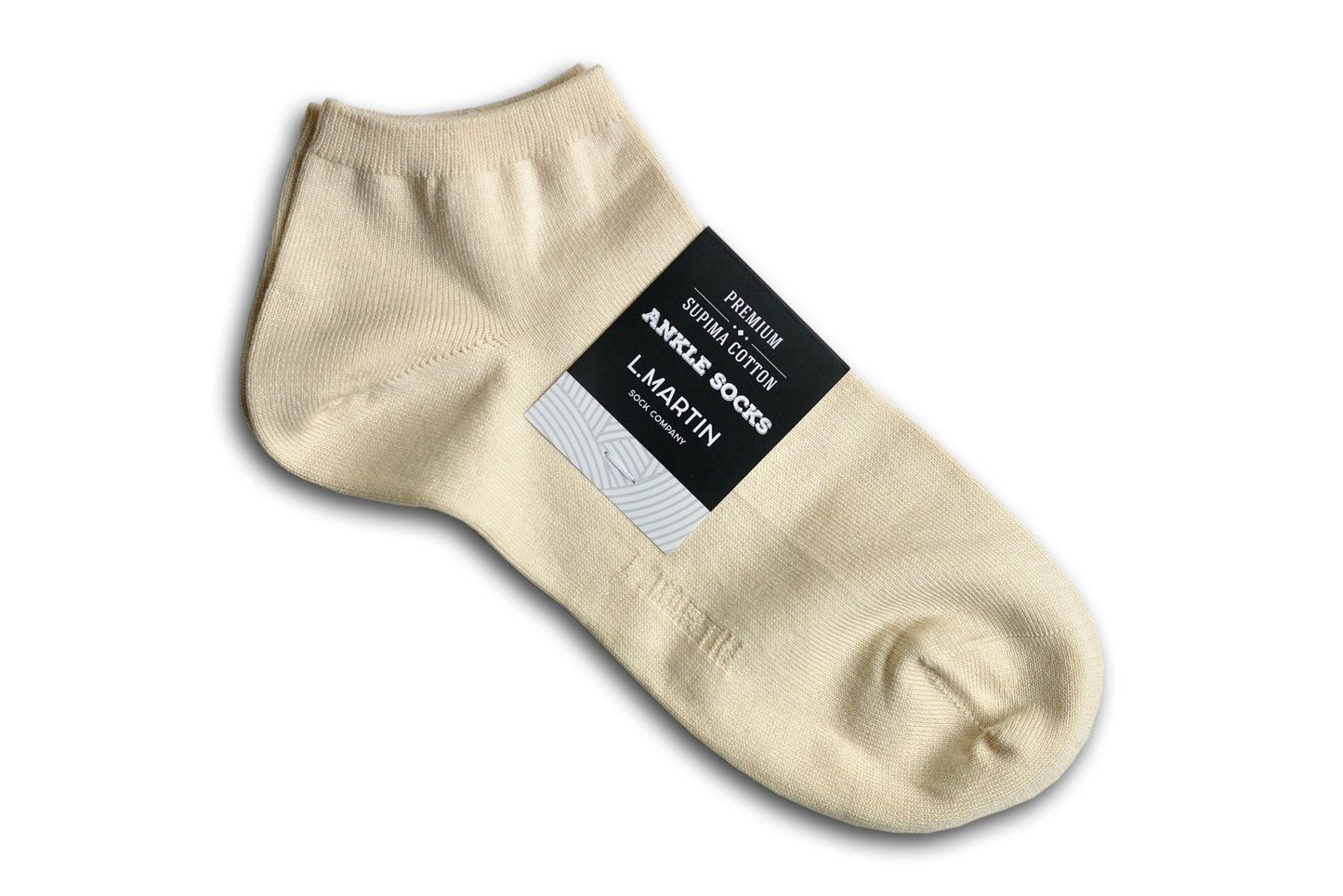 L.Martin Pima Cotton Ankle Socks for Men / Women - 100% Cotton Interface - Natural Beige - 3Pair