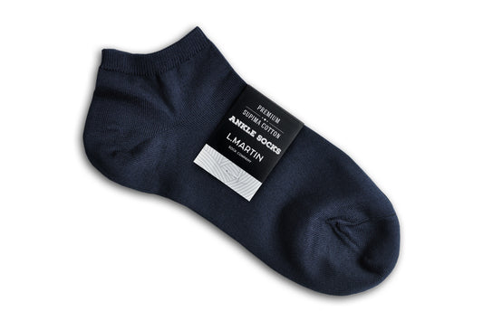 L.Martin Pima Cotton Ankle Socks for Men / Women - 100% Cotton Interface - Navy Blue - 3Pair