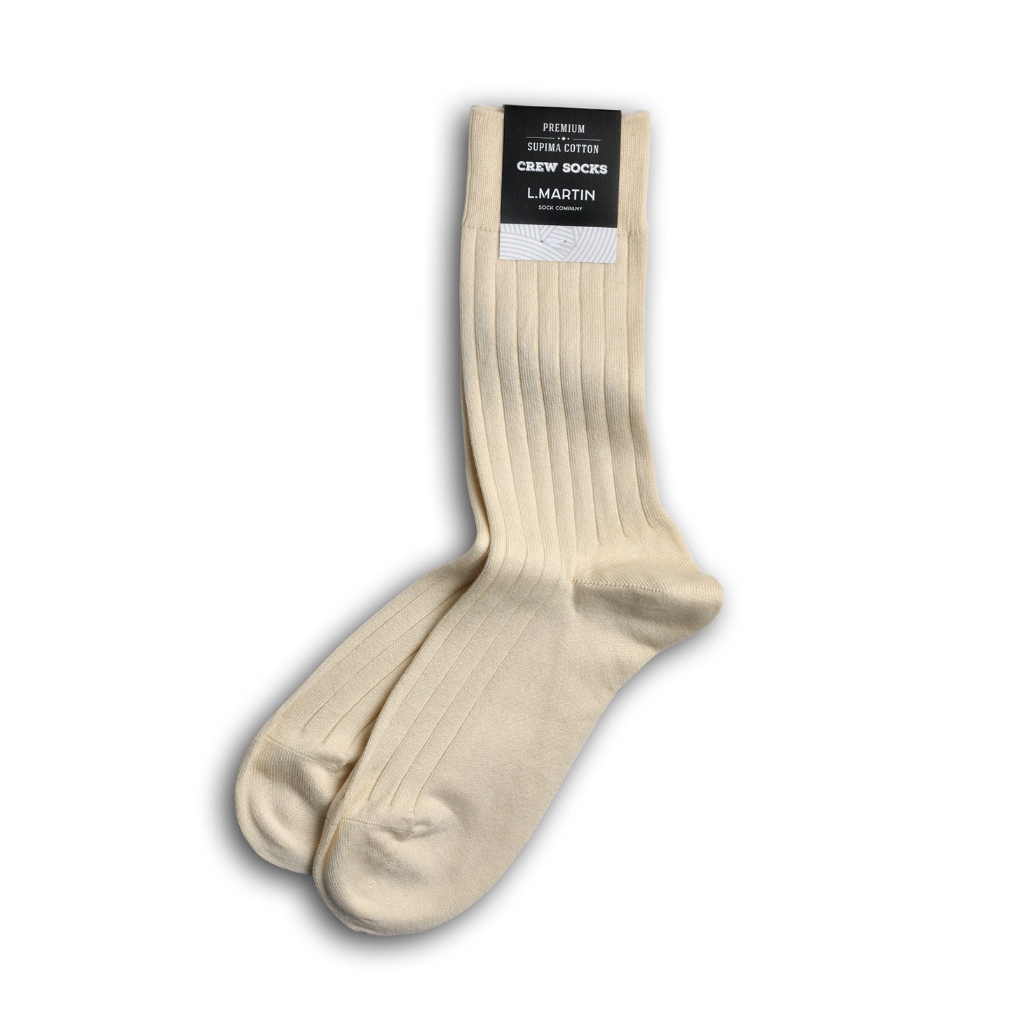 L.Martin Pima Cotton Crew Height Dress Socks for Men - 100% Cotton Interface - Natural Beige - 3Pair