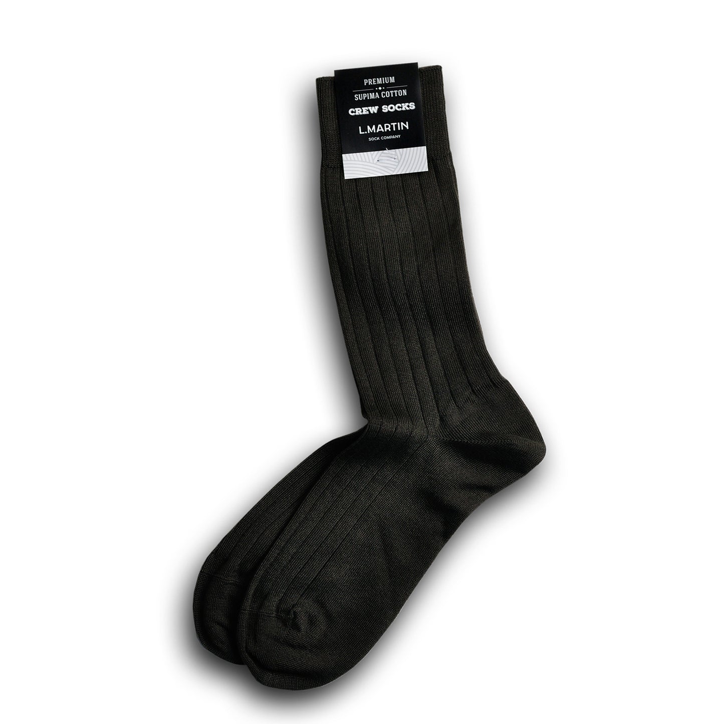L.Martin Pima Cotton Crew Height Dress Socks for Men - 100% Cotton Interface - Dark Brown - 3Pair
