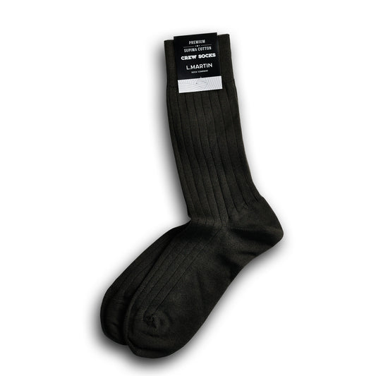 L.Martin Pima Cotton Crew Height Dress Socks for Men - 100% Cotton Interface - Dark Brown - 3Pair