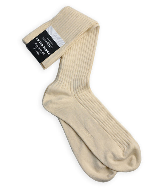 L.Martin Pima Cotton Over the Calf Dress Socks - 100% Cotton Interface - Beige - 3Pair