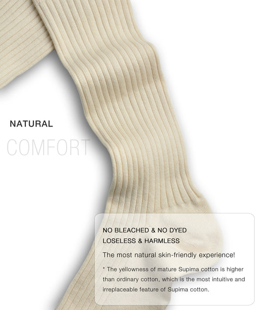 L.Martin Pima Cotton Over the Calf Dress Socks - 100% Cotton Interface - Beige - 3Pair