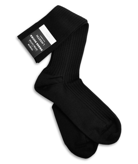 L.Martin Pima Cotton Over the Calf Dress Socks - 100% Cotton Interface - Black - 3Pair