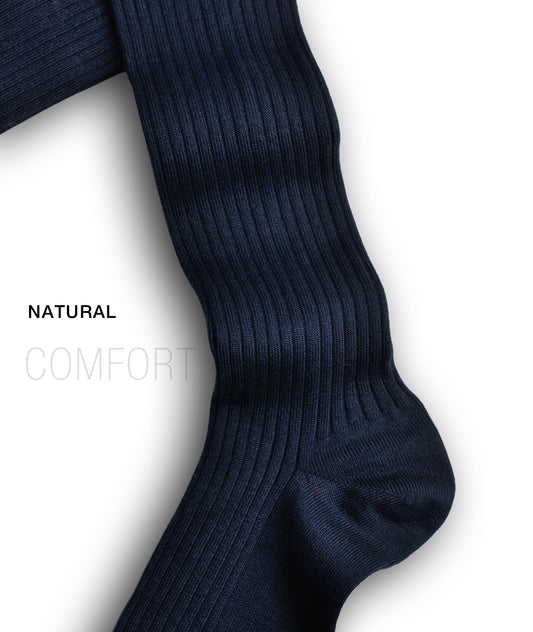 L.Martin Pima Cotton Over the Calf Dress Socks - 100% Cotton Interface - Navy Blue - 3Pair