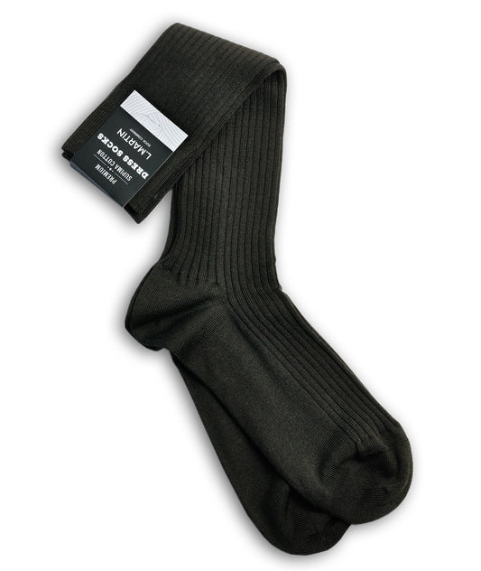 L.Martin Pima Cotton Over the Calf Dress Socks - 100% Cotton Interface - Dark Brown - 3Pair